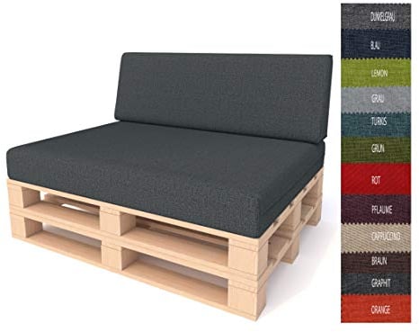Pillows24 - Palettenkissen 2-teiliges Set | Palettenauflage für Palettensofa | Rückenkissen & Sitzkissen für Europaletten | Palettenmöbel für Indoor & Outdoor mit UV-beständig | Made in EU | Graphit