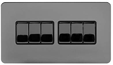 Soho Lighting Black Nickel Flat Plate 10A 6 Gang 2 Way Light Switch Black Insert Screwless
