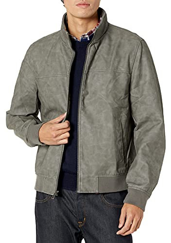 Tommy Hilfiger Blouson aviateur en similicuir pour homme, gris pâle, L