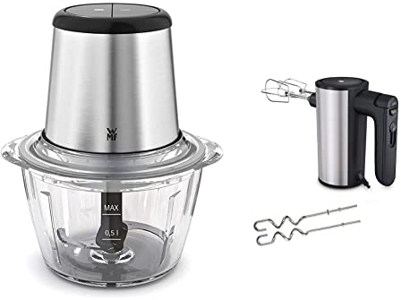 WMF Kult X Edition Zerkleinerer elektrisch mit Glasbehälter, 320 W, 2 Geschwindigkeitsstufen & Kult X Edition Handrührer, Quirl mit 5 Geschwindigkeitsstufen, Handmixer 400 W, schwarz