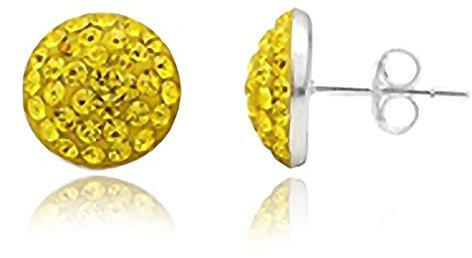 EYS JEWELRY Ohrstecker Damen Halbkugeln rund 925 Sterling Silber Preciosa Elements Glitzer Kristalle zitronen-gelb Damen-Ohrringe