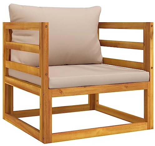 vidaXL Gartensessel, Gartenstuhl mit Taupe Kissen, Modular Stuhl Sessel mit Armlehnen, Outdoor Holzstuhl Gartenmöbel, Massivholz Akazie