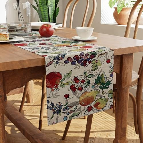 Encasa XO Boho Jacquard Tischläufer – Fruit Design | Vintage-Stil | Größe 32x150 cm | Gewebter böhmischer Wandteppich für 4 Seater Essen – maschinenwaschbar