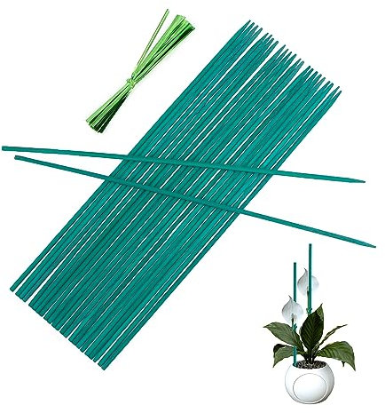 38cm Garden Stakes Bamboo Sticks for Plants, 25pcs Garden Canes Plant Support Sticks With 50pcs Twist Ties, 15 inch Plant Stakes Plant Canes for Pea, Bean, Tomato, Sunflower, ect