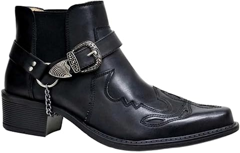 ORANDESIGNE Herren Western Cowboystiefel Vintage Motorradstiefel Winter Männer Leder Kurzschaft Stiefel Unisex Erwachsene Reiterstiefel Arbeitsstiefel I Schwarz 46