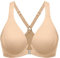 DELIMIRA Women's Front Fastening Bras Seamless Unlined Racer Back Plus Size Underwired Plunge Bra Warm Beige 34G