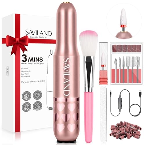 Saviland Fresa Elettrica per Unghie 20000RPM, Fresa a Velocità Regolabile per Unghie in Gel con 6 Punte per Unghie Set per Manicure e Pedicure per Unghie in Gel Acrilico, Cuticole, Gel Acrilico