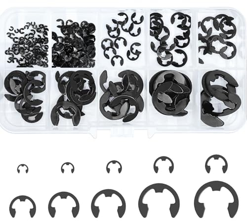Alethron Sicherungsring, 120 PCS Sprengring Set, 10 Größe Sicherungsringe Sicherungsscheiben Sprengringe E-Clips Spannring Klemmring für Wellen mit Kunststoffbox (1.5/2/3/4/5/6/7/8/9/10 mm)