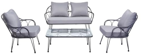 IDIMEX Gartenmöbel Cairo: 2 Sessel, 1 Zweisitzer, 1 Beistelltisch - schwarz/grau, Loungemöbel Balkon, Rattan-Gartenmöbel, Loungeset im Freien