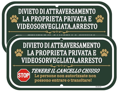 2pz Cartelli di proprietà privata segno di sicurezza proprietà privata con sorveglianza con segno di allarme cane, alluminio(Verde - Sicurezza e con i cani, 30 * 15cm)