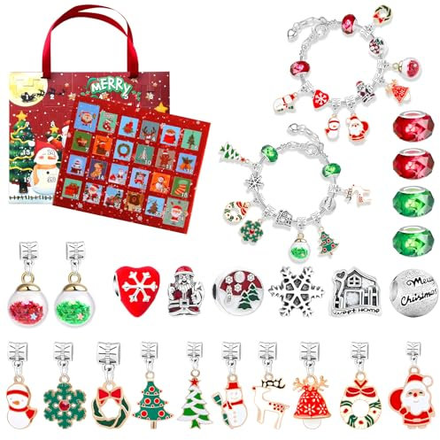 Weihnachtskalender Schmuck Basteln, SilverChry Adventskalender Kinder 10 Jahre Madchen Basteln, Adventskalender Schmuck, Stitch Adventskalender 2024, Überraschung, Rätsel (Rot)