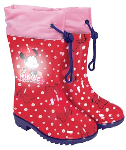 Stivali Pioggia Minnie Rossi per Bambine - Stivaletti Impermeabili Bambina con Minni Mouse e Suola Antiscivolo - Scarponcini Disney con Chiusura a Coulisse Rosa (Rossi a Pois, 26/27 EU)