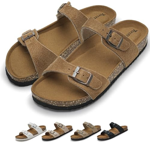 Torotto Damen Pantoletten Hausschuhe Sandalen Latschen Schlappen Bequeme Arbeitsschuhe Metallschnalle(Tiefes Khaki,40 EU)