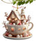 Kaffeetassenhaus-Osterei Zum Aufhängen, Osterei-Dekorationen Zum Aufhängen, Ornamente Für Baumschmuck, Kaffeetassenhaus-Osterei-Hängedekoration, 2D-Acryl-Osterdekor Zum Aufhängen, Hängende Dekoration