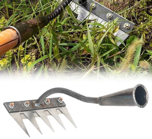Rateau Jardin, Rateau de Désherbage,Râteau De Jardin Outillage en Métal Très Résistant, Râteau en Fer pour Jardinage Et Désherbage, Rateau de Désherbage Outils, Rateau Gazon Scarificateur (5dents)