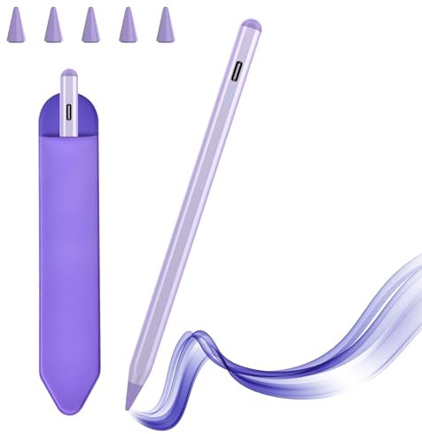 Penna per iPad 2018-2025, Pencil per iPad con Palm Rejection, Ricarica rapida, Sensibilità All'inclinazione, per iPad 11 A16/10/9/8/7/6, Air 3/4/5/M2/M3, Pro 13/12,9/11, Mini 5/6/7