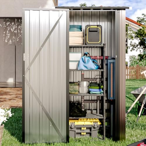 Aoxun 3’x2.1’ Metal Shed Garden Storage Shed with Lockable Doors, Small Sheds and Outdoor Storage for Garden, Patio, Backyard and Lawn, Steel Utility Tool, Brown