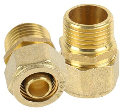 2 raccordi a vite di transizione, raccordo ad anello di serraggio, 16 mm x 1/2, filettatura esterna, anello di serraggio, in ottone, connettore adattatore per tubo in alluminio e tubo composito