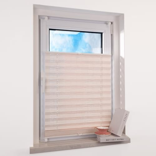 Deswell Bambus Plissee Klemmfix ohne Bohren, Weiß B35 x H130cm, Klemmträger Plisseerollo Sonnenschutz und Sichtschutz Jalousien Faltrollo Blickdicht und lichtdurchlässig Rollo für Fenster & Tür