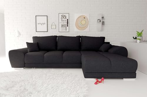 99rooms Antalya Ecksofa Schwarz, mit Ottomane Rechts | Strukturstoff Neve, mit Schlaffunktion