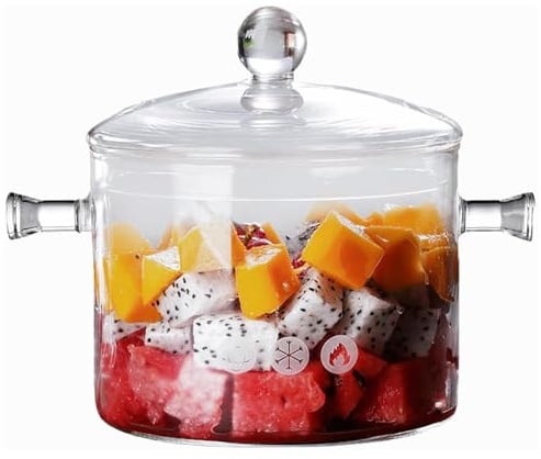 TUXCAXI Olla de cocción a fuego lento multifuncional, de doble asa, resistente al calor, con tapa de cristal y gran capacidad. Ideal para cocinar al vapor o guiso de alimentos, 1900 ml