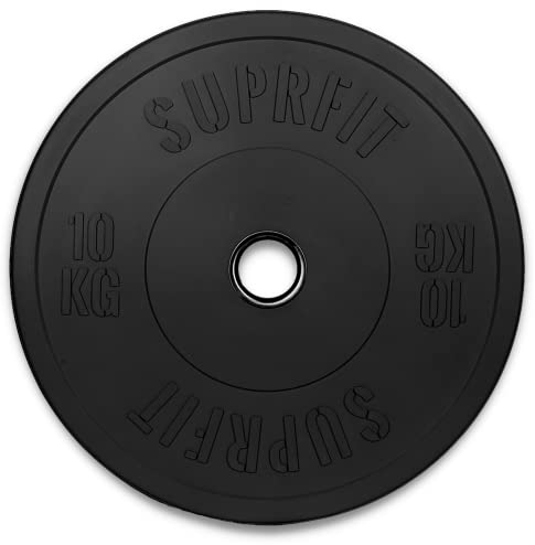 SUPRFIT - Hantelscheiben gummiert 1x10 kg - Premium Fitness Bumper Plates in Schwarz - Stoßabsorbierende Gewichtsscheiben aus Vollgummigranulat - 10 kg Hantelscheiben Ø 50mm für Langhantel Training