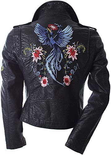 Moda Italy Kunstleder Jacke LADY mit Nieten und Stickereien in Schwarz (L, BLACK)