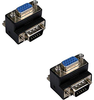 Adaptador convertidor VGA macho a hembra de 15 pines SVGA en ángulo recto para monitor LCD, conector de TV, 2 unidades