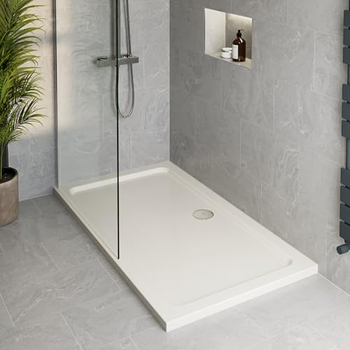 Podium® 1100 x 900 x 45mm White Bathroom Non Slip Tray for Enclosures Cubicles & Wet Room with Chrome Waste, Rectangular