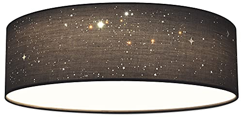 Navaris LED Deckenleuchte 22W - Rund ∅ 40cm - Design Stoff Dunkelgrau Sterneneffekt - Deckenlampe LED Licht Warmweiß
