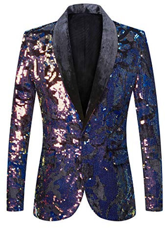 PYJTRL Uomini Moda Viola Colorato Velluto Lustrini Blazer (36, Blue)