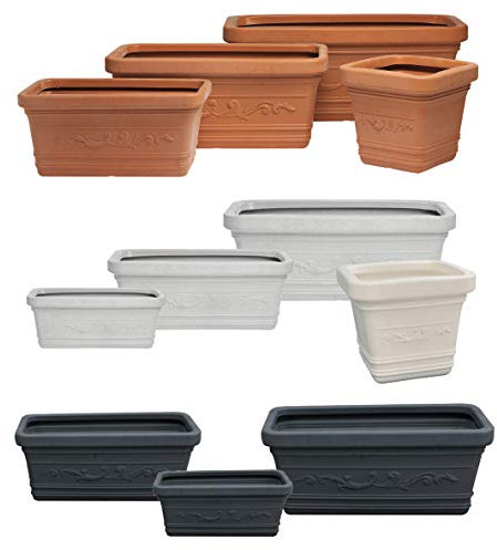 eacommerce Vaso Rettangolare Resina Festonato Maxi Doppio Bordo per Giardino Patio Balcone Terrazzo da Interno/Esterno Protezione UV Antiurto (80x40x35H cm, Bianco)