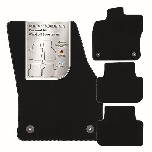 MAT10 – Auto-Fußmatten passend für VW Golf Sportsvan (BJ 05/2014 - 06/2020) aus Velours | 4-teiliges Automatten Set | langlebige Erstausrüsterqualität, Made in Germany, schwarz