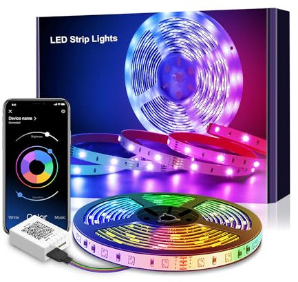 Mexllex LED Strip Lights 5m, RGB Color Changing Led Strip 5m with Remote Control, Music Sync Led Lights for Bedroom Kids Room Ceiling Kitchen Party
