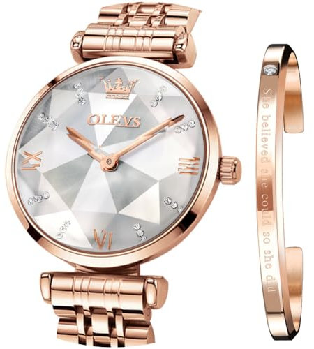 OLEVS Ladies Watches Japanese Quartz Rose Gold Crystal Stainless Steel Fashion Women Wrist Watch Waterproof Luxury Dress