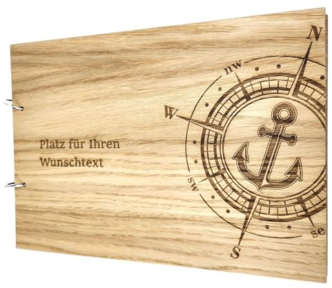 laser-diele Gästebuch Hochzeit – Hochzeitsgästebuch mit Namen Personalisiert – Hochzeitsgeschenke – Gästebuch Geburtstag und Taufe – Eiche Edelfurniert – A4 (Kompass)
