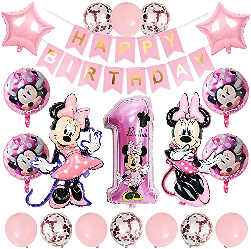 BESTZY Minnie Birthday Party Supplies Decorations, Minnie Balloons, Birthday Decorations for Girls Minnie Themed Birthday Decorations Minnie Party Supplies for 1st Birthday