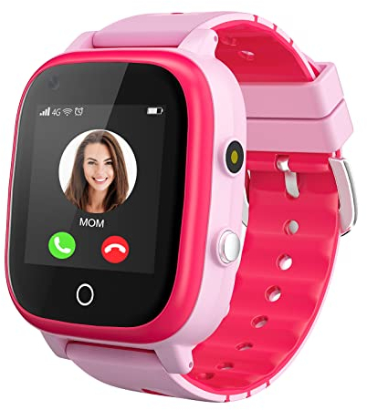 4G Smartwatch für Mädchen Jungen, Smart Watch für Kinder, IP67 Wasserdicht WiFi Smartwatch Telefon mit GPS-Tracker Videoanruf Telefonanruf SOS für Kinder 3-14 Jahre alt Geburtstagsgeschenke (Rosa)