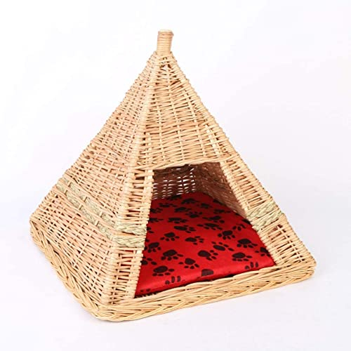 GXBCS Haustierbett Hundekissen Hundekörbchen Rattan-Webkorb Handgestricktes Katzenbett Komfortabler Zwinger Abnehmbare Matte 1029(Color:Brown)