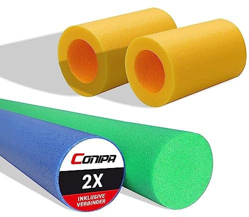 Conipa 2 Stück Schwimmnudel mit Verbinder Poolnudel Set für Kinder 3-6 Jahre & Erwachsene Wassernudel zum Baden, Schwimmtraining, Aquasport, Wassergymnastik UVM. Made in Europe (Blau + Grün)