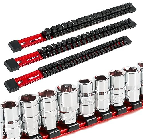 MulWark Steckschlüssel-Set Organizer aus Aluminium 3-teilig (1/2 Zoll, 3/8 Zoll & 1/4 Zoll) – Leerer Werkzeugkoffer für Bits mit praktischer Aufbewahrung in drei Farben
