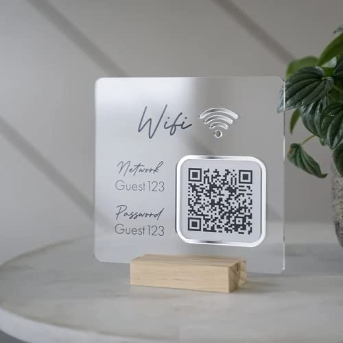 Pahdecor Code QR Wi-Fi 3D avec base, signalisation Wi-Fi scannable, panneau personnalisé de 12,7 x 12,7 cm pour invités, mot de passe réseau QR code, modèle modifiable