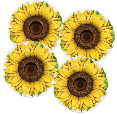 Beistle 4 Stück 33 cm runde Kunststoff-Sonnenblumen-Platzsets für den Esstisch – fröhliches Blumengeschirr, Frühlings- und Sommer-Party-Dekorationen, seit 1900
