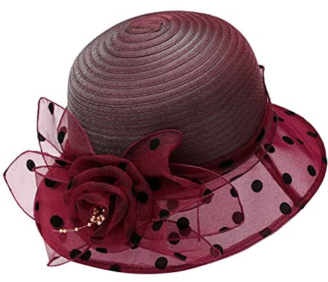 Sommer Mesh Hut Elegante Blumen Organzahut Strandhut Damenhut Breite Krempe Sonnenhüte Kappen Sonnenschutz Sonnenhüte Mode Organzahut Brauthut Sommer Kirche Strand Party Hochzeit (y3-Red, One Size)