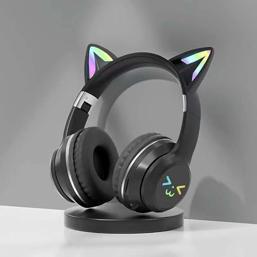 TSKVT Oreilles de chat sans fil - Écouteurs Bluetooth pour jeux vidéo - Bluetooth 5.0 - Peuvent être utilisés pour téléphones portables, tablettes et autres appareils - Noir