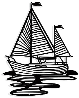 nbeads Segelboot Metall Wandkunst Dekor, Matte schwarze Wand hängende Dekoration Silhouette Wandkunst für Haus Schlafzimmer Wohnzimmer Garten Hotel Büro Wanddekoration, 26×20.9cm