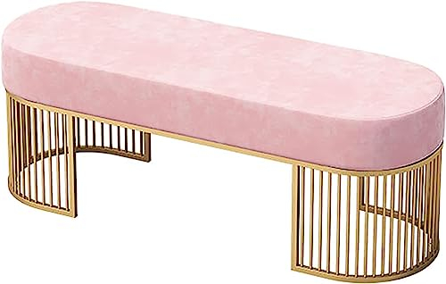 GArcan Luxuriöse, mit Samt gepolsterte Sitzbank mit Goldener Basis, Schuhbank für den Eingangsbereich, Schuhaufbewahrungs-Organizer, eleganter Damen-Schminkhocker, Multifunktions-Sofabank, Rosa, 10