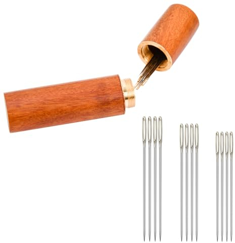 12 Piezas Agujas de Coser con Ojales Grandes Juego de Agujas de Coser con 1 Caja de Agujas de Madera Agujas de Coser de Ojo Grande Adecuadas para Coser Ropa, Sábanas y Artesanías de Cuero