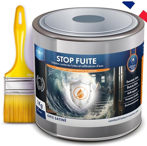 résine étanchéité. LE STOP FUITE Atout Résine 1KG de membrane de protection polyvalente multi-usages revêtement de réparation imperméable pour votre toiture murs sols et infiltrations et son pinceau