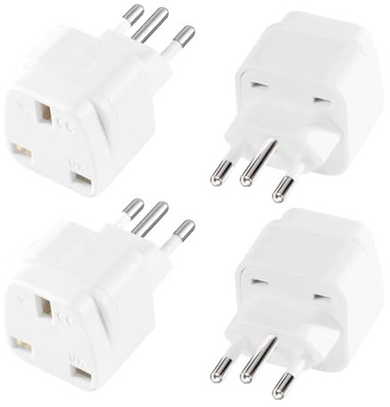 HKFENG 4 Pack UK to Brazil Travel Plug Adapter, Brazil Plug Adaptor UK to Brazilian Power Adaptor Type N Plug for UK to Brazil (White 4 Pack)
